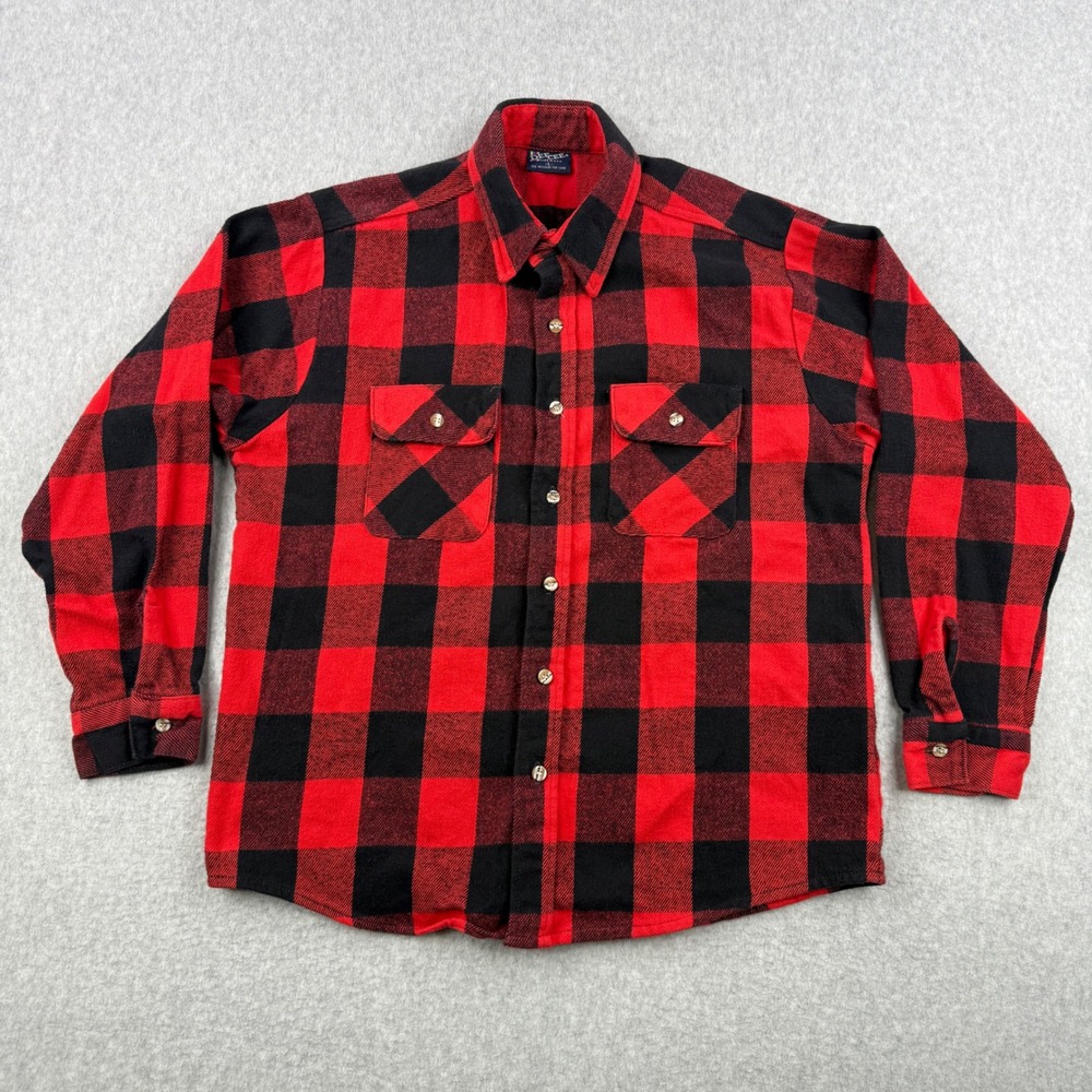 Vintage Dee Cee Shirt Mens Large Red Plaid Flannel Button Up Made in USA 60s 70s